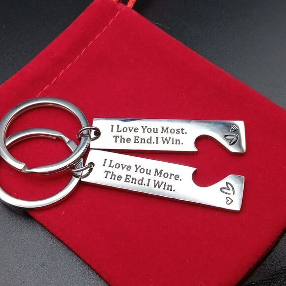 New 2  I Love You Couples Keychains Stainless Steel By Bekech - Picture 3 of 4